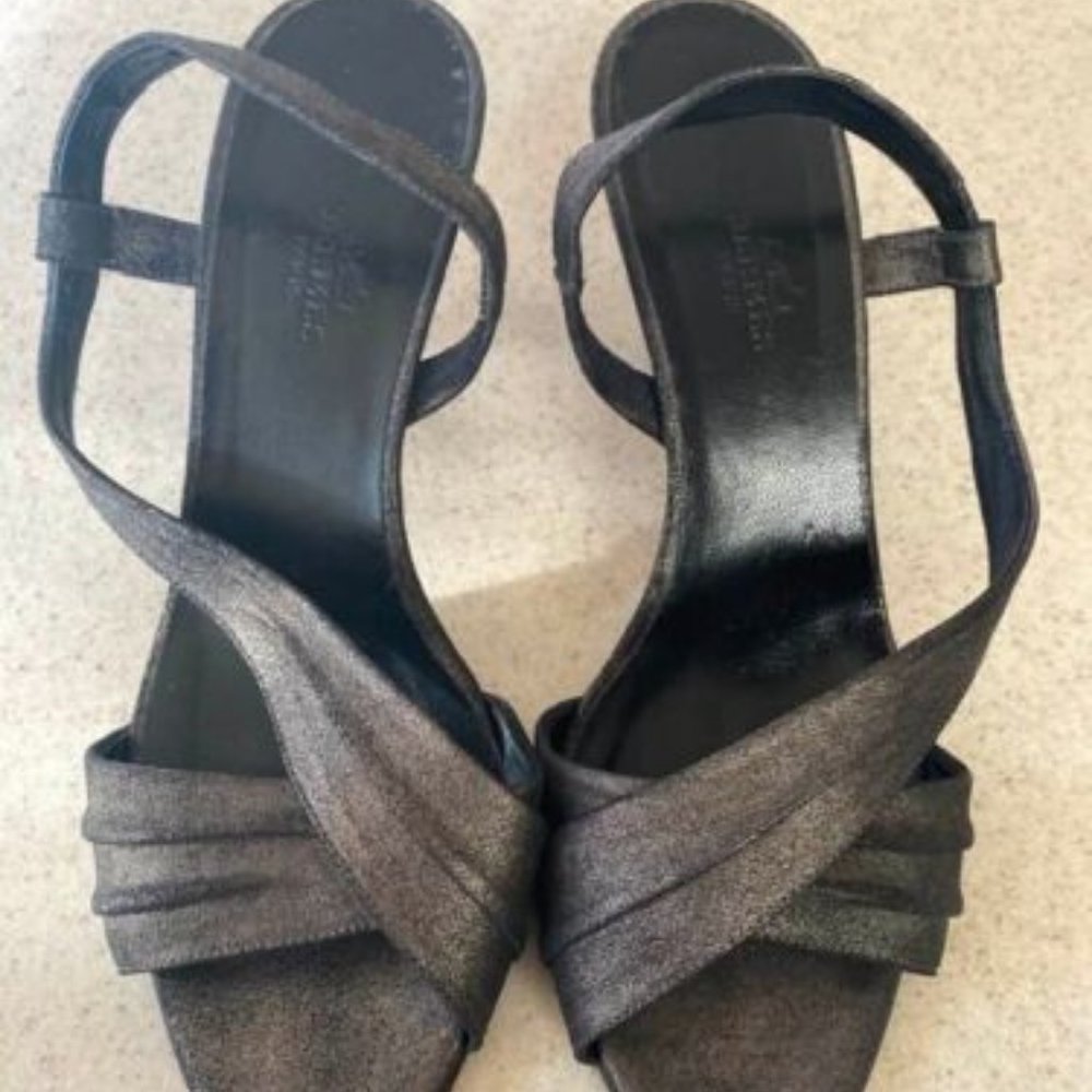 Auth. Hermes Vintage Leather Shoe Sandals Heels Black Made in Italy size 37,5